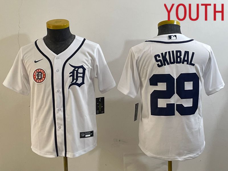 Youth Detroit Tigers #29 Skubal White Game 2024 Nike MLB Jersey style 3->youth mlb jersey->Youth Jersey